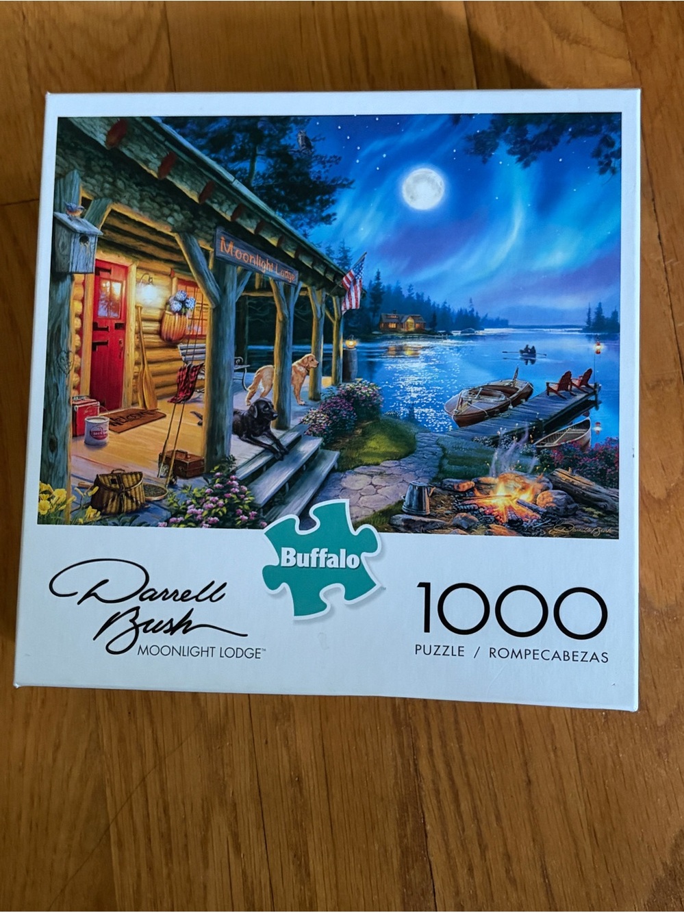 Buffalo Games Darrell Bush Moonlight Lodge 1000 Piece Puzzle Complete